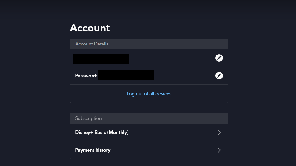 Кнопка выхода из всех устройств в Disney+