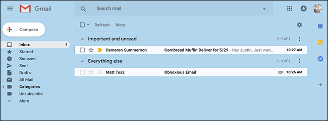 Новый интерфейс Gmail — входящие