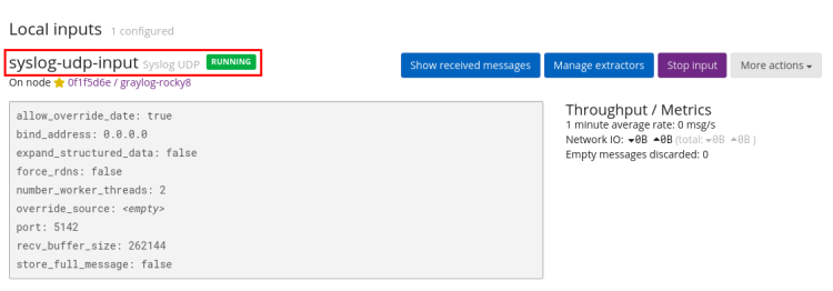 Статус входа syslog-udp running