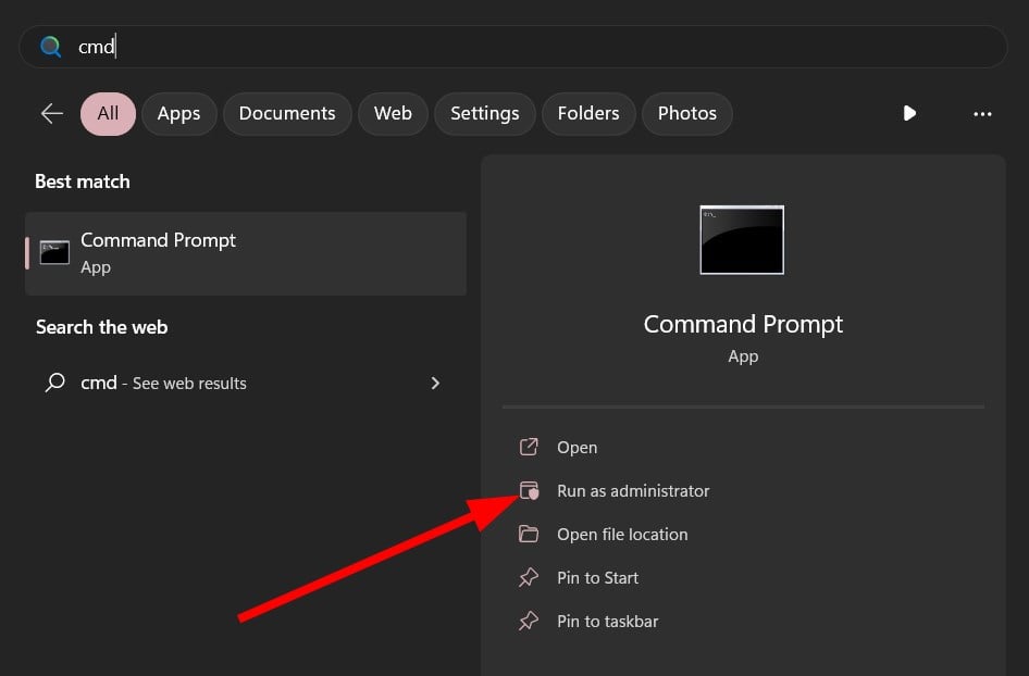 Командная строка запущена от администратора