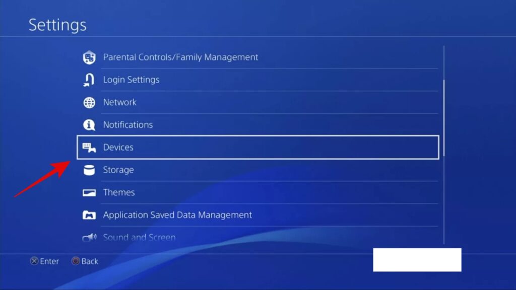 Экран Bluetooth-устройств в настройках PS4