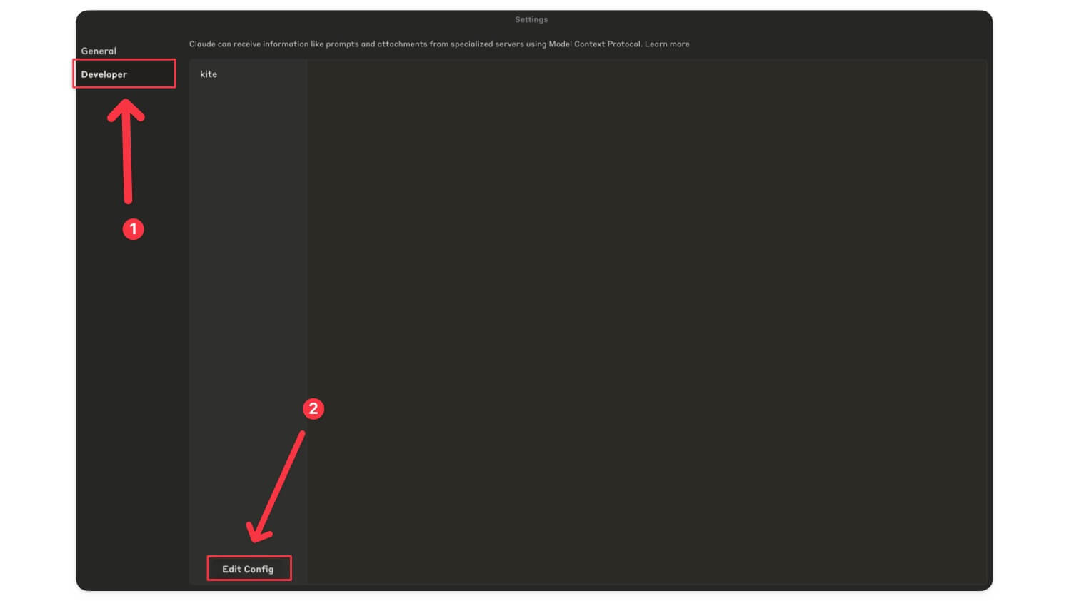 Экран Developer с кнопкой edit config