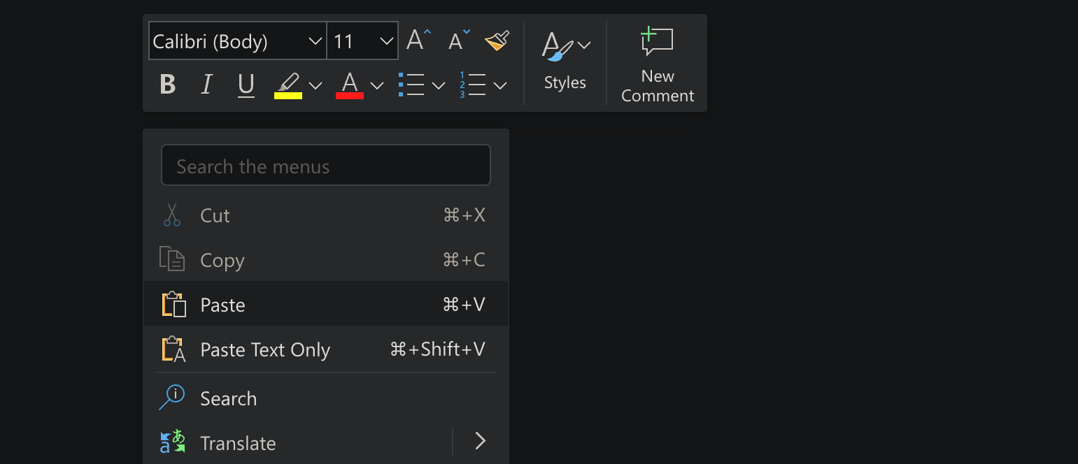 Вставка скопированного текста в новый документ