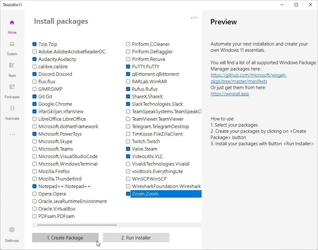 Packages: создание и запуск установщика пакетов
