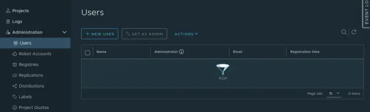 Форма создания нового пользователя Harbor