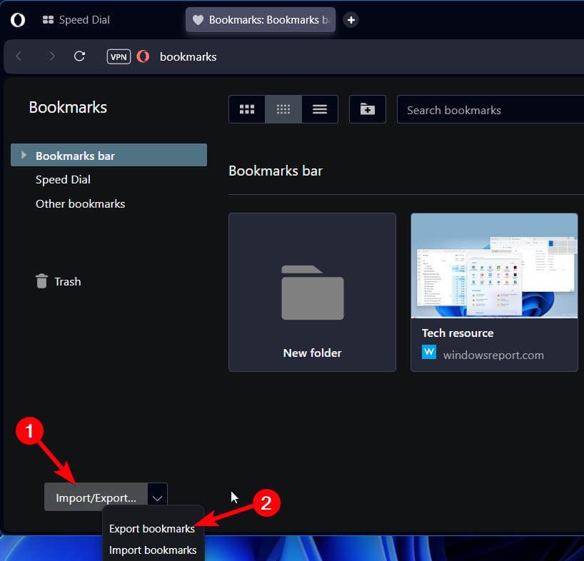 Кнопка «Импорт/Экспорт» в менеджере