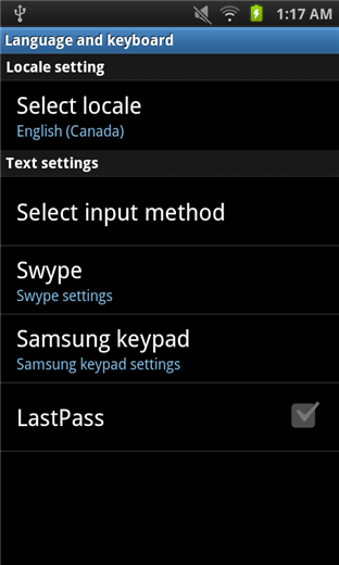 Доступ к настройкам Swype через долгое нажатие