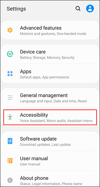 В настройках Android выберите Специальные возможности