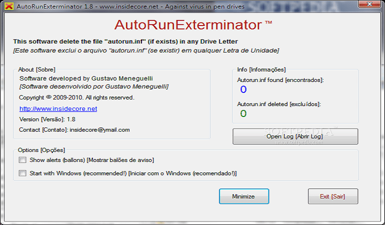 Interfaccia di Autorun Exterminator che rimuove elementi autorun