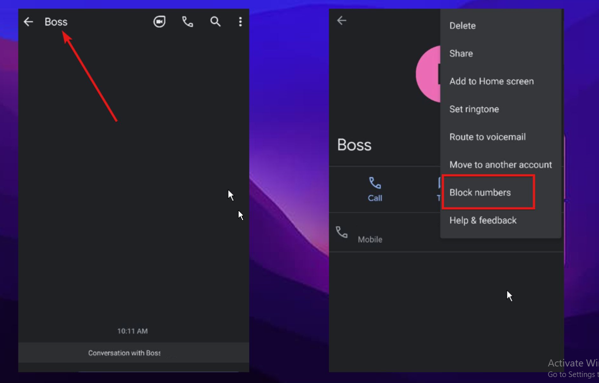 скриншот интерфейса сообщений с иконкой контакта