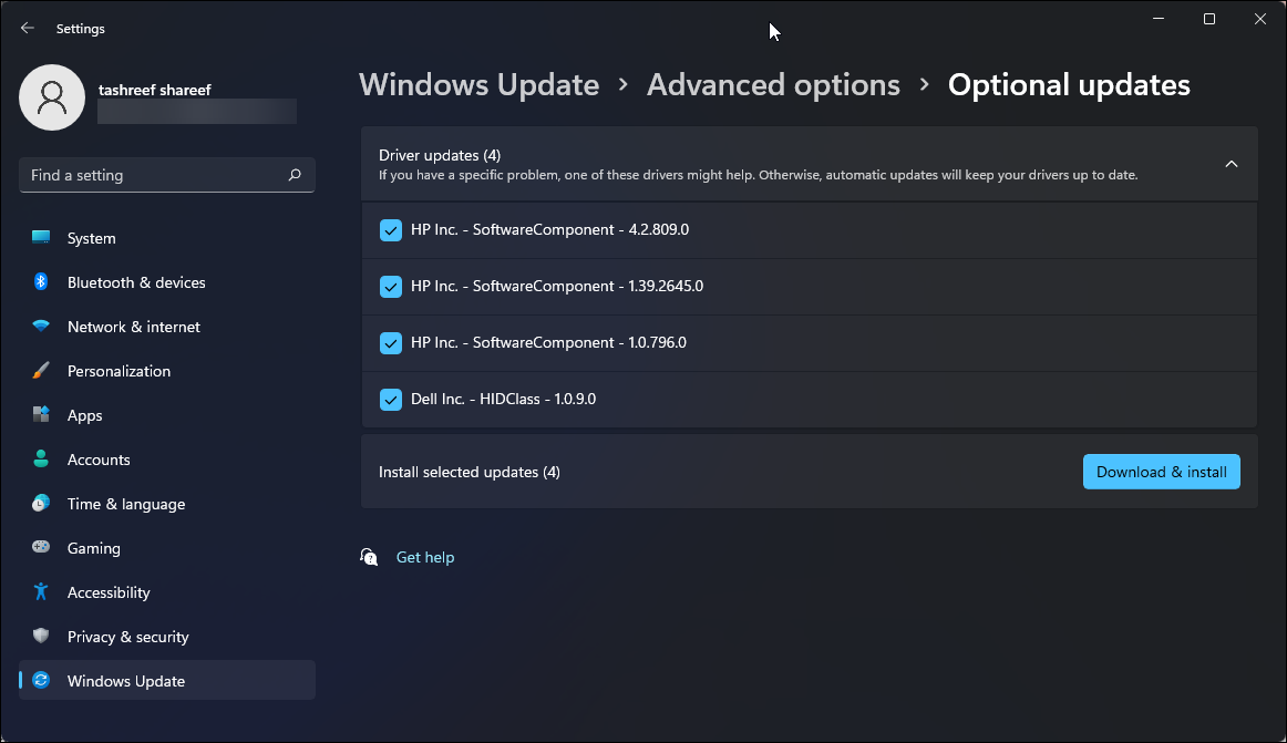 Поиск обновлений аудиодрайвера в параметрах Windows