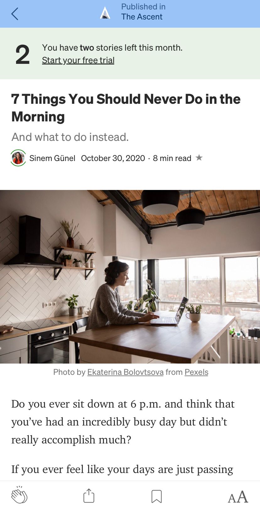 Осталось два чтения в этом месяце для бесплатного аккаунта Medium