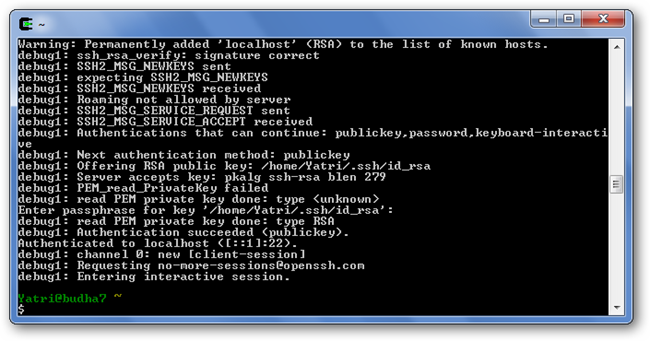 Успешный вход в оболочку bash
