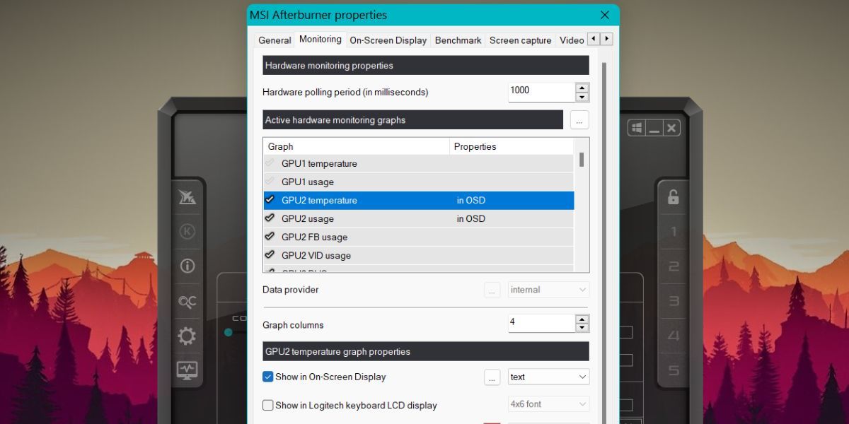 Добавление графиков в OSD в MSI Afterburner