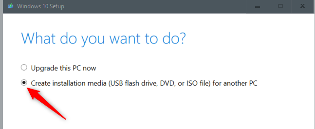 Выберите Create installation media для создания установочного носителя.