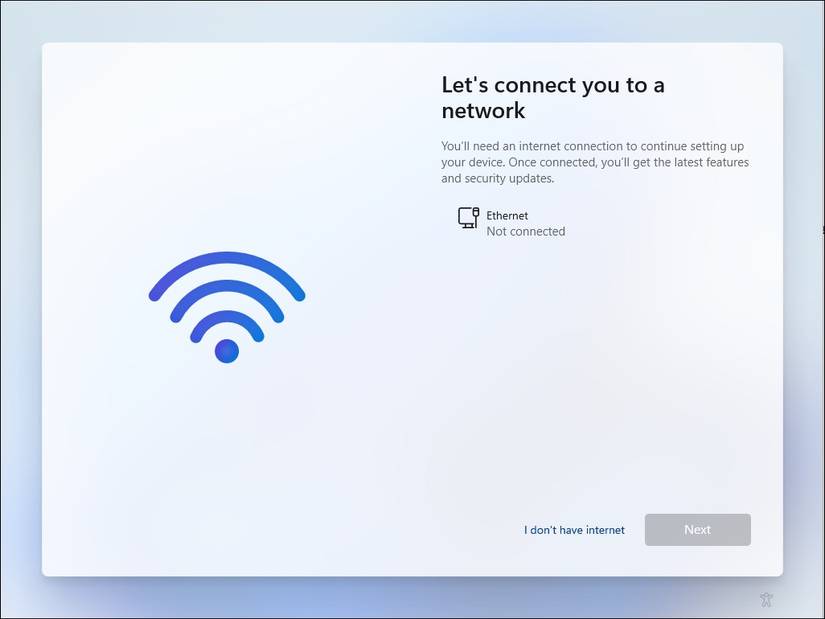 Экран с опцией Я не имею интернет в установке Windows 11