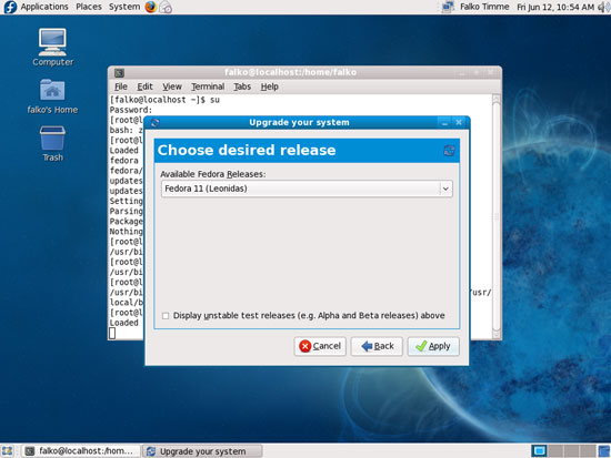 Мастер preupgrade: выбор Fedora 11