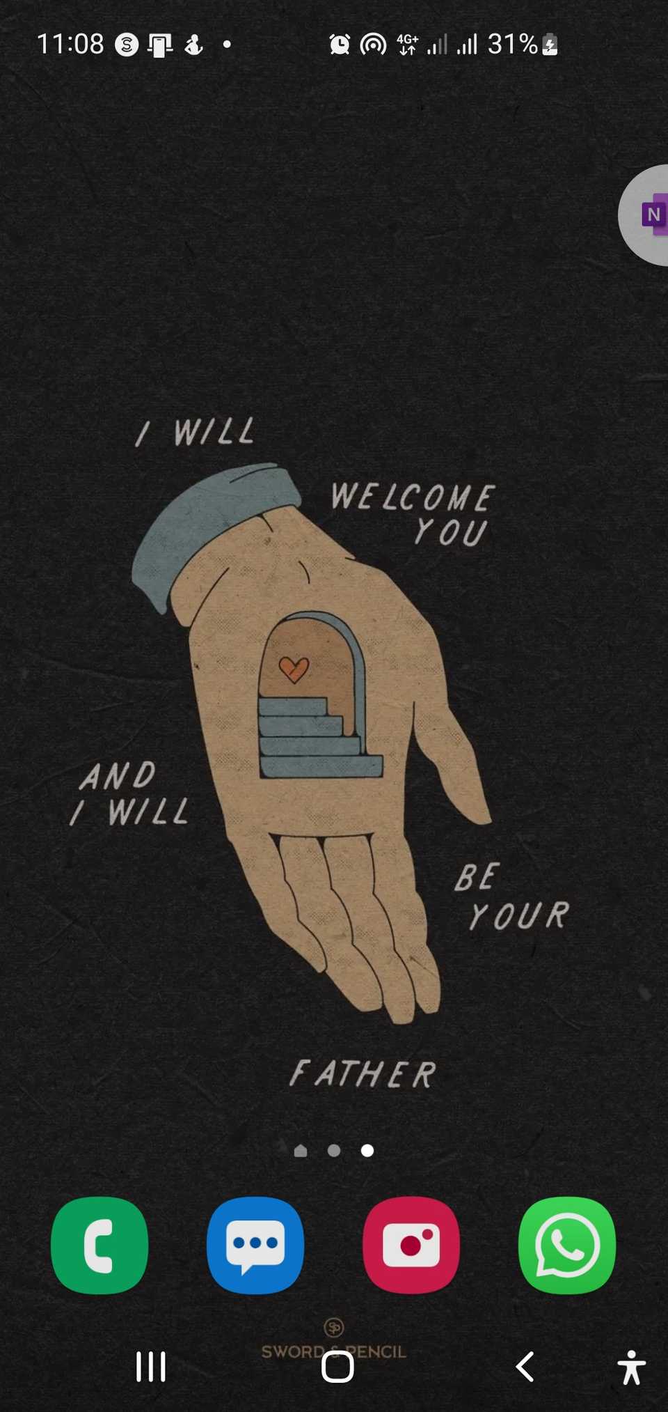 The OneNote floatie displayed on my homepage