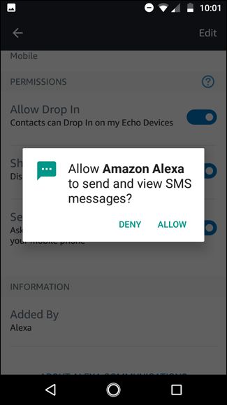Экран: запрос разрешений для SMS и контактов