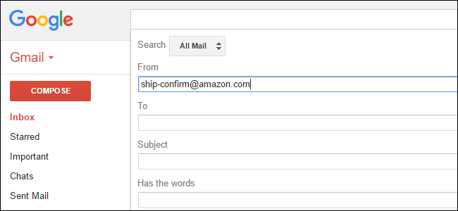 Окно создания фильтра в Gmail для сообщений от ship-confirm@amazon.com