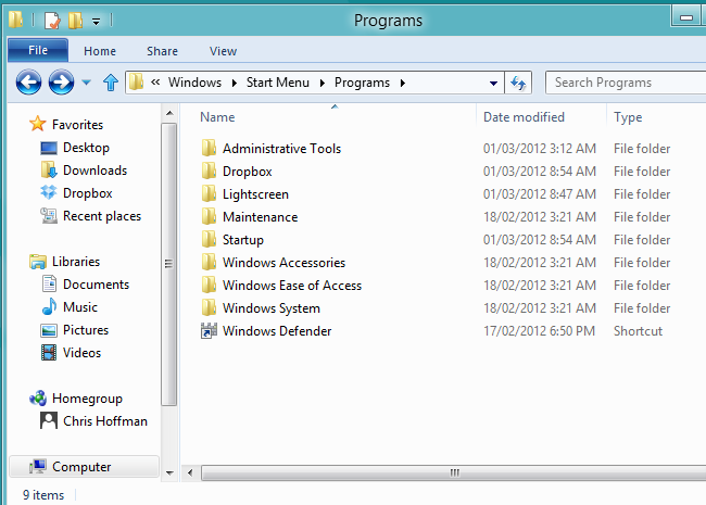 Пример: ярлык Windows Defender отсутствует в системной папке программ