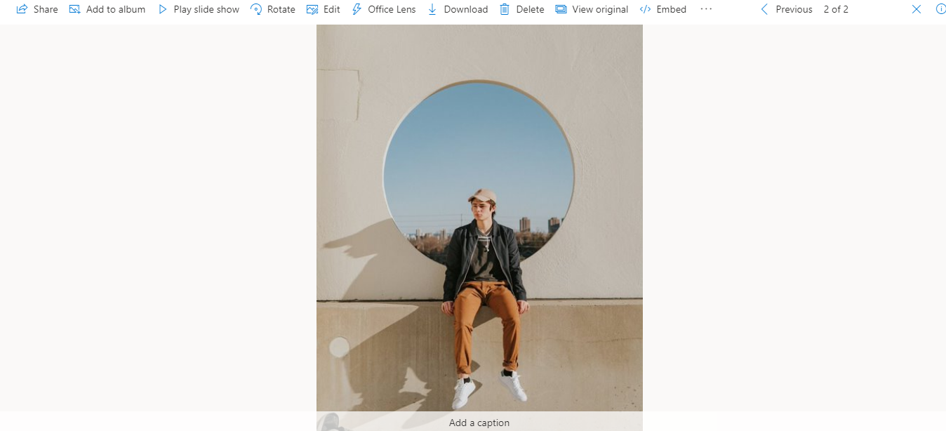 Редактор фотографий OneDrive в веб‑браузере — окно редактирования