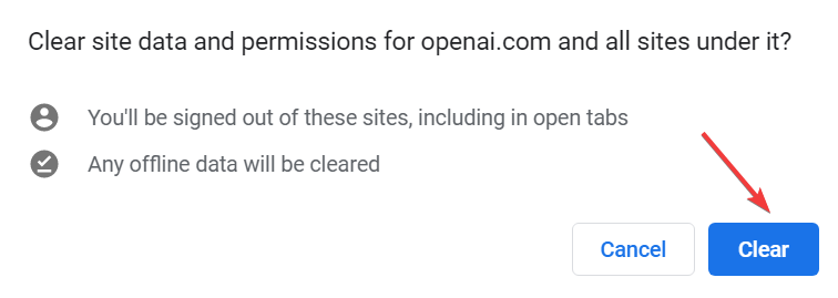 Подтвердить очистку данных сайта