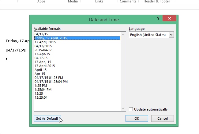 Кнопка Установить по умолчанию