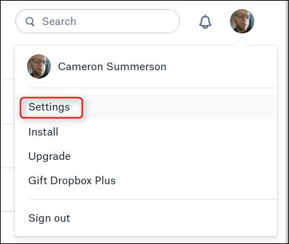 Вкладка Аккаунт в настройках Dropbox с информацией о хранилище