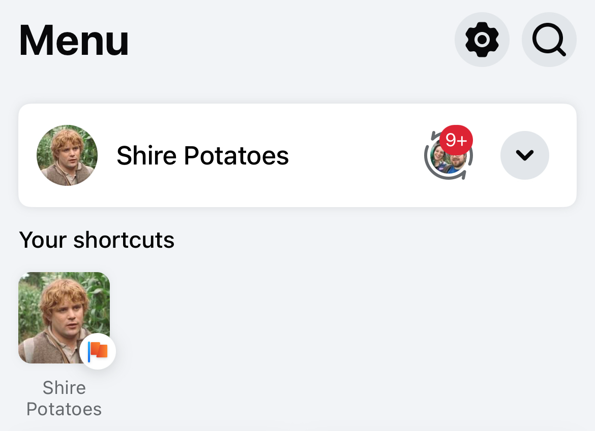 Меню страницы в приложении Facebook для iPhone.