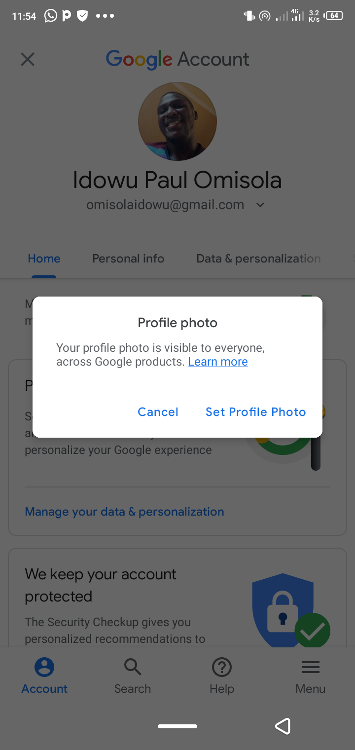 Выберите «Установить фото профиля» в приложении YouTube