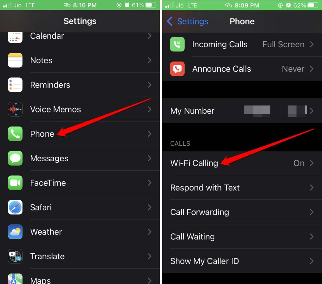 Настройки Wi‑Fi звонков на iPhone