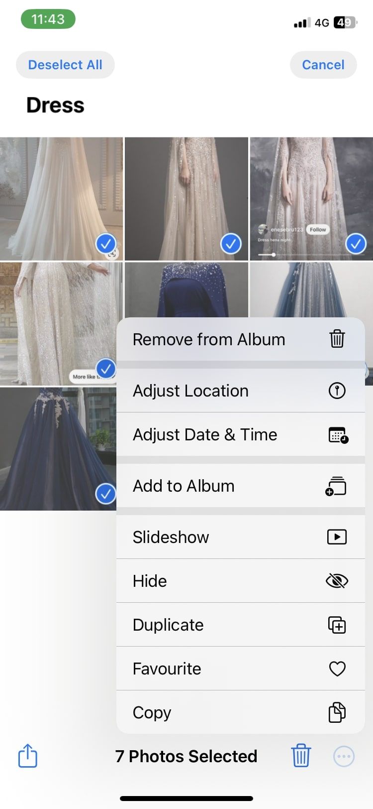 add to album option for selected photos