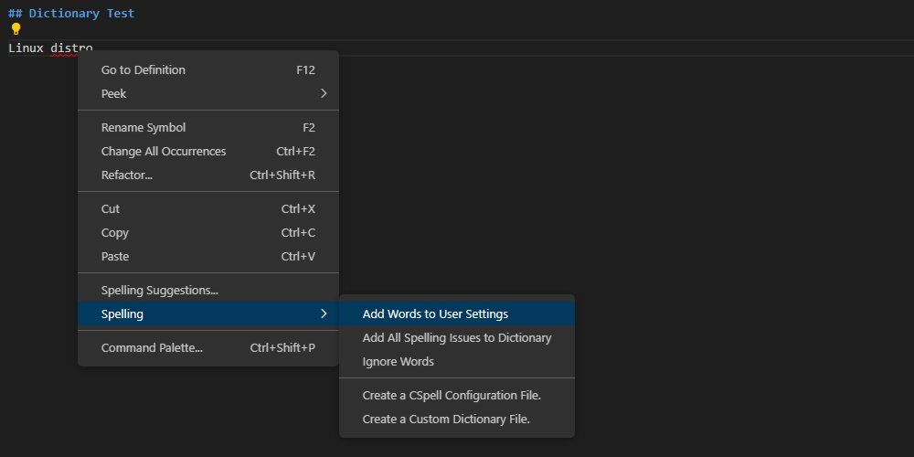 Контекстное меню с опцией Spelling и Add Words to User Settings выделенной.