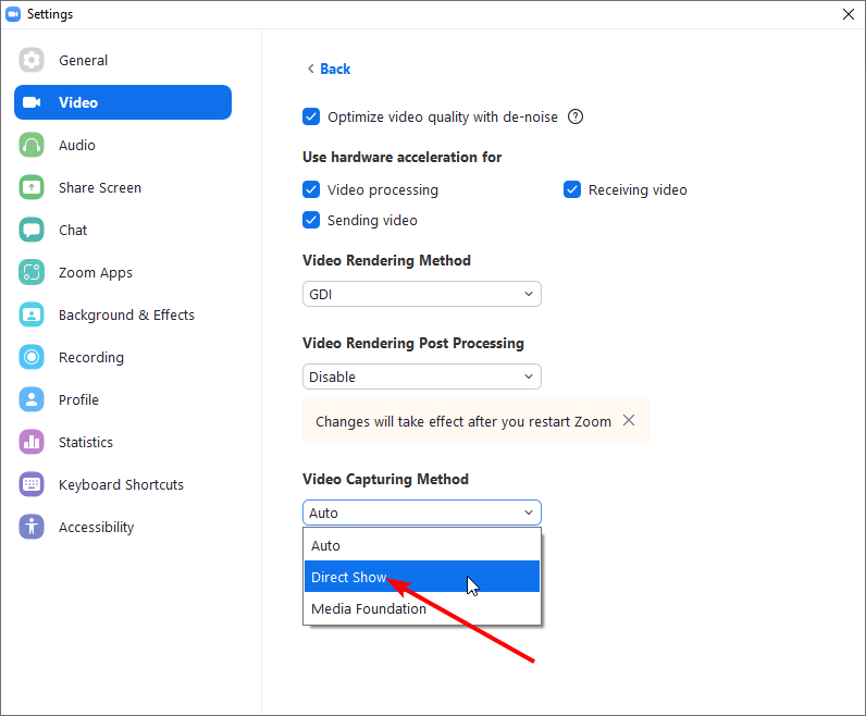 Выбор DirectShow для метода захвата видео