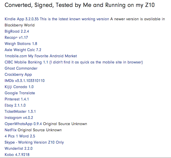 Список Android-приложений, работающих на BlackBerry 10