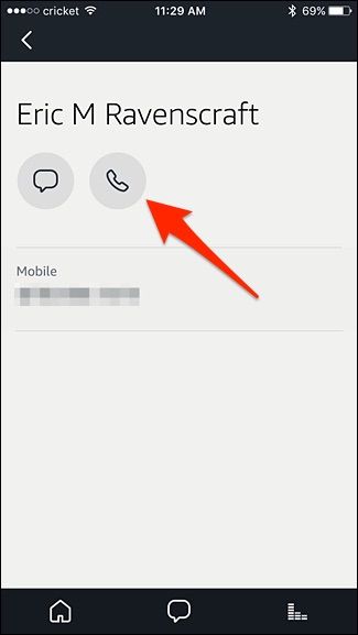 Экран вызова в приложении Alexa