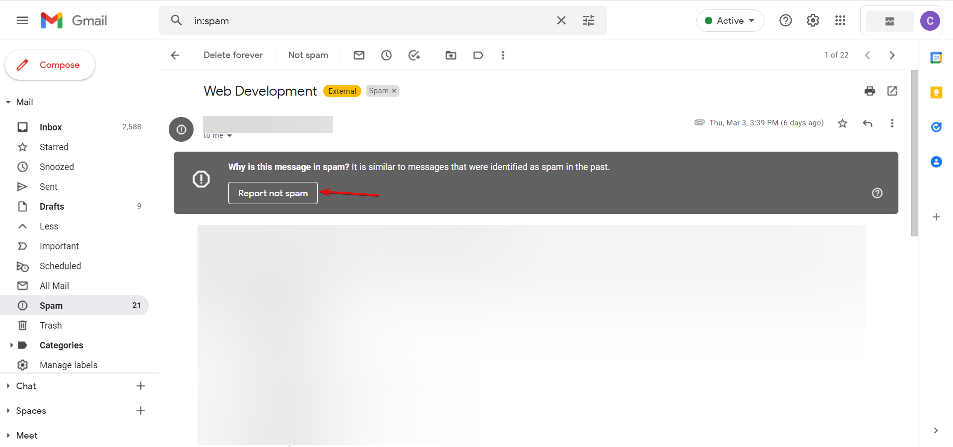 gmail report not spam