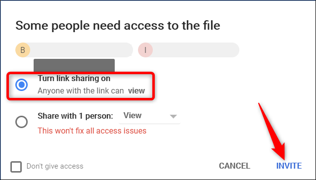 Окно настройки доступа к файлу после прикрепления