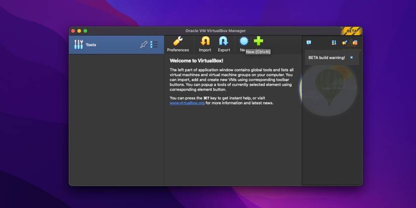 Кнопка создания новой VM в VirtualBox