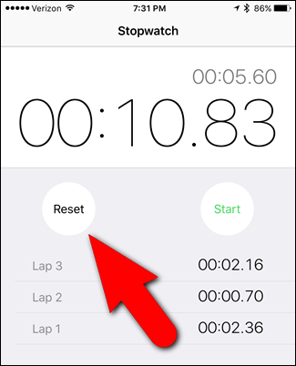 Кнопка Reset для сброса секундомера