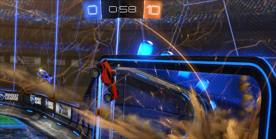 Вид с Ball Cam и оранжевые маркеры ворот на потолке