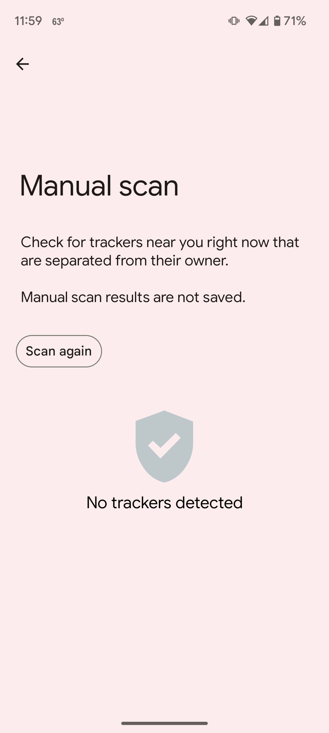 Нет обнаруженных неизвестных трекеров на телефоне Pixel