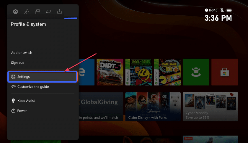 Экран раздела Профиль и система на Xbox