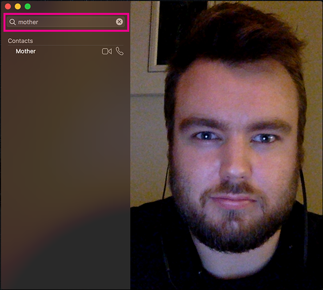 Поиск контакта в FaceTime для звонка