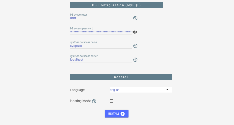 конфигурация базы данных в веб-инсталляторе SysPass