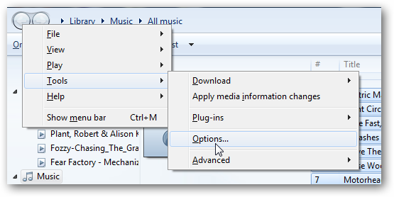 Настройки библиотеки WMP