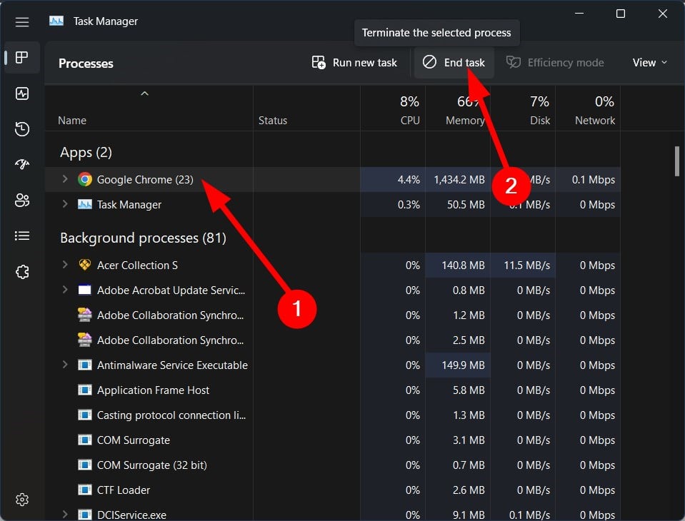 Завершение задачи с высокой загрузкой CPU в Диспетчере задач
