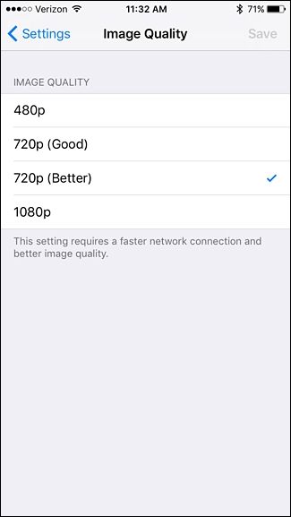 Выбор разрешения: 480p, 720p и 1080p