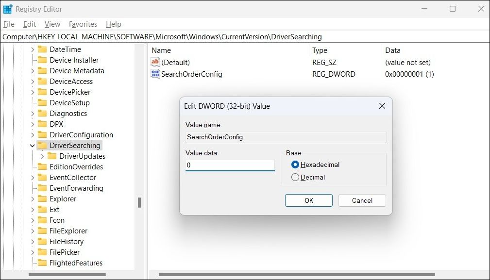 Отключение автоматических обновлений драйверов через редактор реестра